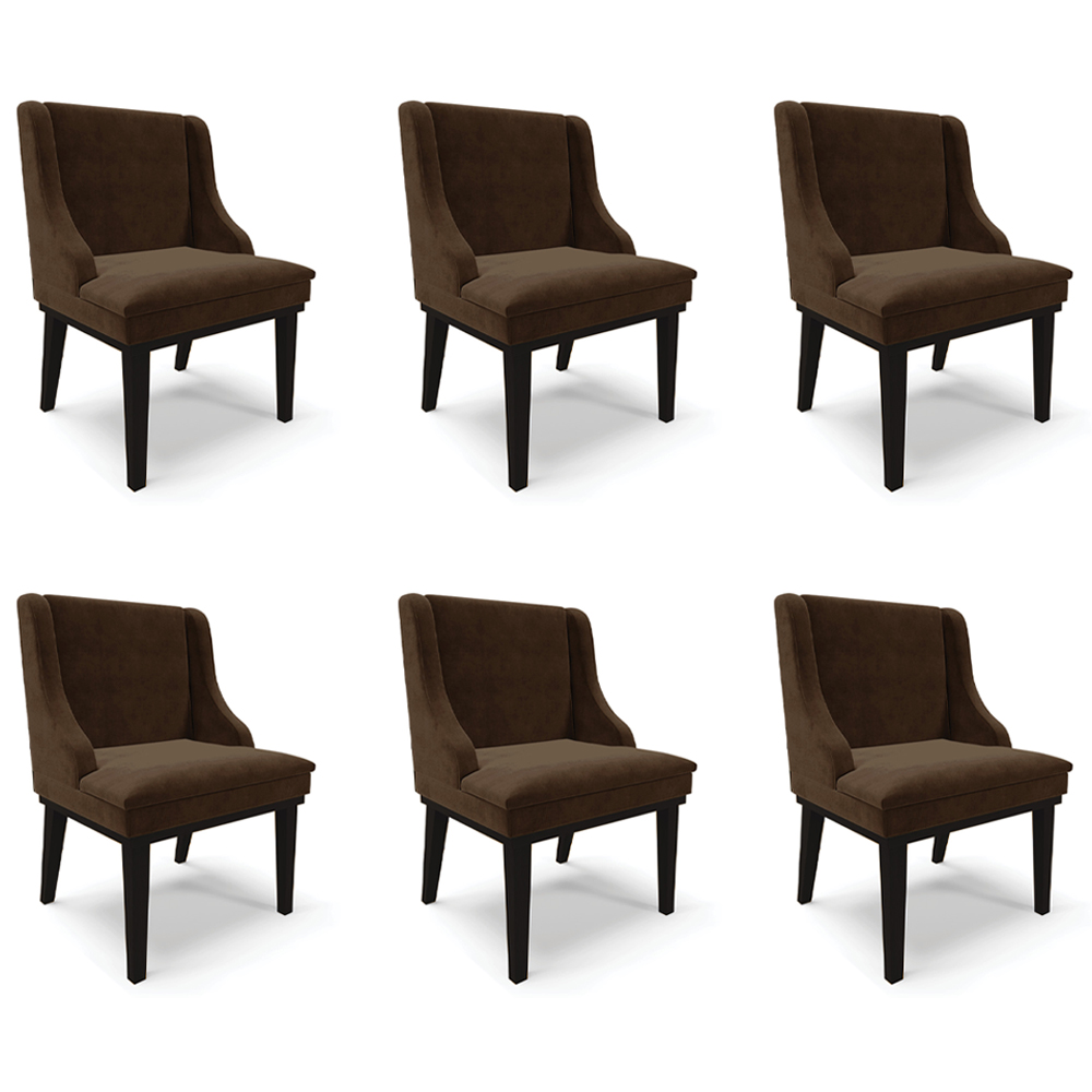 Kit 6 Cadeiras Decorativas Sala de Jantar Base Fixa de Madeira Firenze Suede Marrom/Preto G19 - Gran Belo