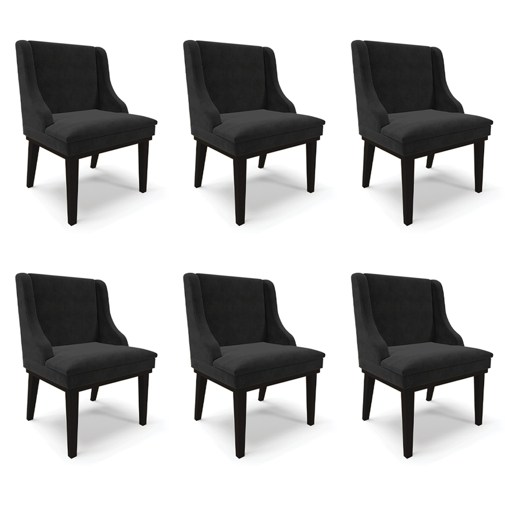 Kit 6 Cadeiras Decorativas Sala de Jantar Base Fixa de Madeira Firenze Suede Preto G19 - Gran Belo