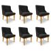 Kit 6 Cadeiras Decorativas Sala de Jantar Base Fixa de Madeira Firenze Suede Preto/Castanho G19 - Gran Belo