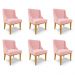 Kit 6 Cadeiras Decorativas Sala de Jantar Base Fixa de Madeira Firenze Suede Rosa Bebê/Castanho G19 - Gran Belo