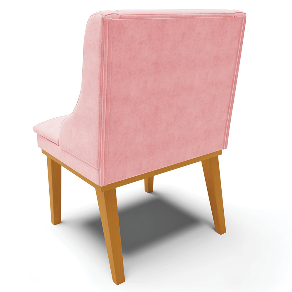Kit 6 Cadeiras Decorativas Sala de Jantar Base Fixa de Madeira Firenze Suede Rosa Bebê/Castanho G19 - Gran Belo