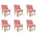 Kit 6 Cadeiras Decorativas Sala de Jantar Base Fixa de Madeira Firenze Suede Rose/Castanho G19 - Gran Belo