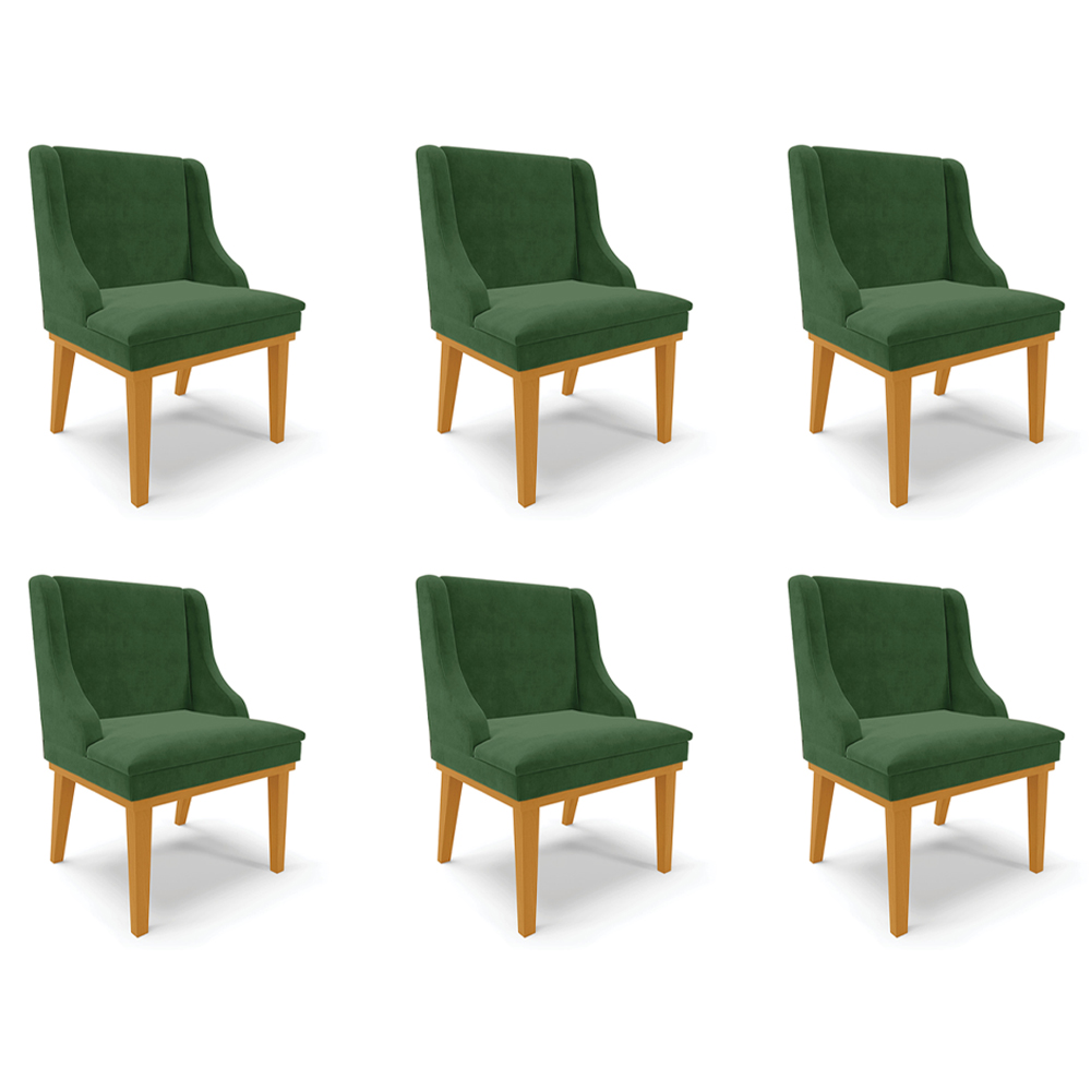 Kit 6 Cadeiras Decorativas Sala de Jantar Base Fixa de Madeira Firenze Suede Verde/Castanho G19 - Gran Belo