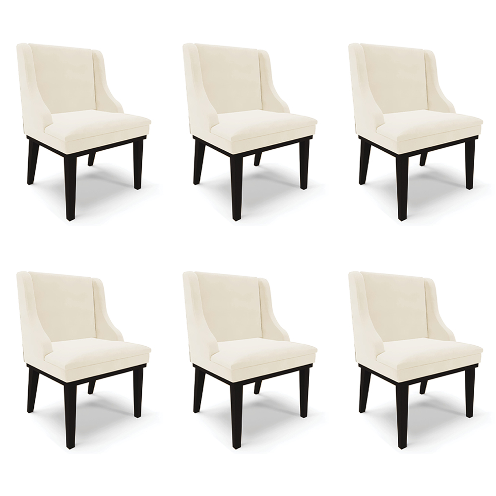Kit 6 Cadeiras Decorativas Sala de Jantar Base Fixa de Madeira Firenze Veludo Bege/Preto G19 - Gran Belo