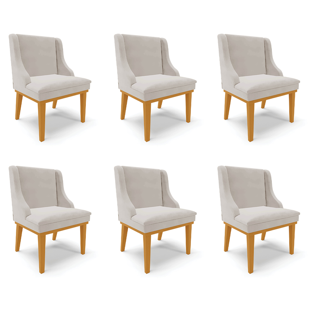 Kit 6 Cadeiras Decorativas Sala de Jantar Base Fixa de Madeira Firenze Veludo Cinza/Castanho G19 - Gran Belo