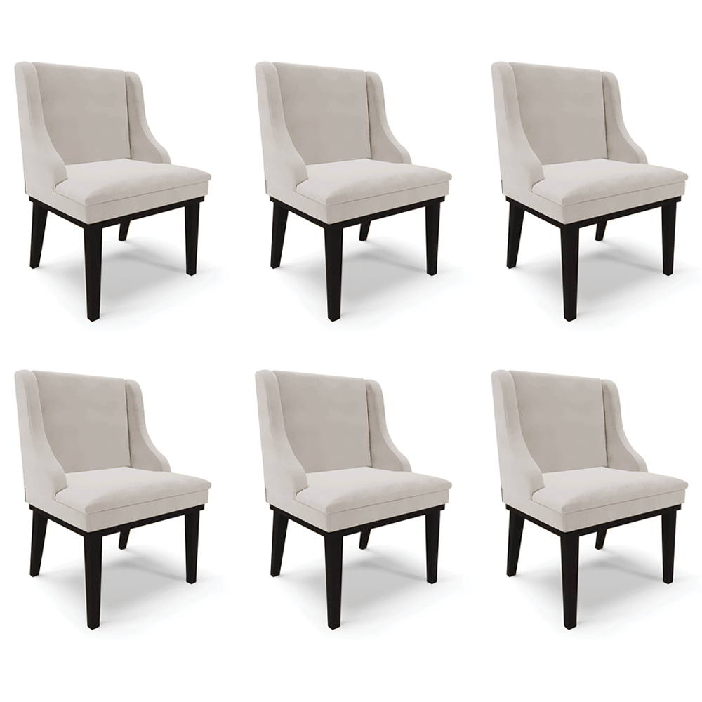Kit 6 Cadeiras Decorativas Sala de Jantar Base Fixa de Madeira Firenze Veludo Cinza/Preto G19 - Gran Belo