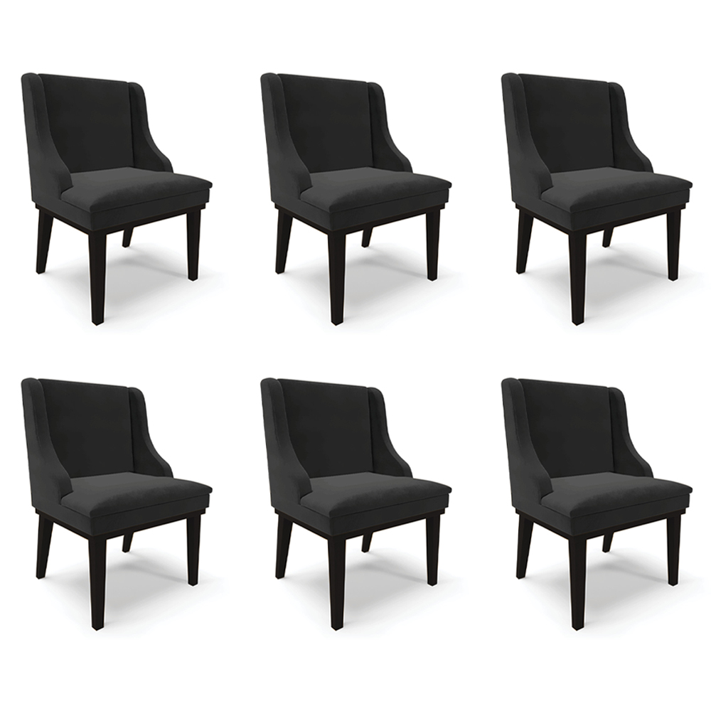 Kit 6 Cadeiras Decorativas Sala de Jantar Base Fixa de Madeira Firenze Veludo Preto G19 - Gran Belo