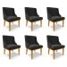 Kit 6 Cadeiras Decorativas Sala de Jantar Base Fixa de Madeira Firenze Veludo Preto/Castanho G19 - Gran Belo