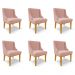 Kit 6 Cadeiras Decorativas Sala de Jantar Base Fixa de Madeira Firenze Veludo Rose/Castanho G19 - Gran Belo