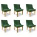 Kit 6 Cadeiras Decorativas Sala de Jantar Base Fixa de Madeira Firenze Veludo Verde Esmeralda/Castanho G19 - Gran Belo