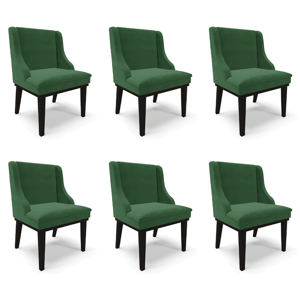 Kit 6 Cadeiras Decorativas Sala de Jantar Base Fixa de Madeira Firenze Veludo Verde/Preto G19 - Gran Belo