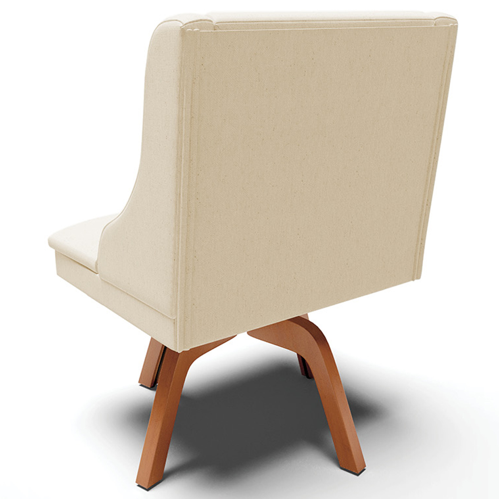 Kit 6 Cadeiras Decorativas Sala de Jantar Base Giratória de Madeira Firenze Linho Bege/Natural G19 - Gran Belo