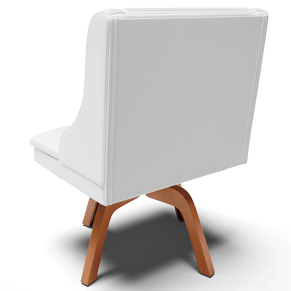 Kit 6 Cadeiras Decorativas Sala de Jantar Base Giratória de Madeira Firenze PU Branco Fosco/Natural G19 - Gran Belo