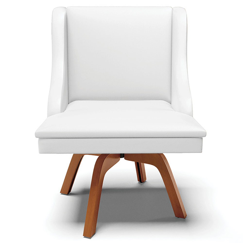 Kit 6 Cadeiras Decorativas Sala de Jantar Base Giratória de Madeira Firenze PU Branco Fosco/Natural G19 - Gran Belo