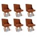 Kit 6 Cadeiras Decorativas Sala de Jantar Base Giratória de Madeira Firenze PU Nozes/Natural G19 - Gran Belo