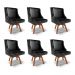 Kit 6 Cadeiras Decorativas Sala de Jantar Base Giratória de Madeira Firenze PU Preto Brilho/Natural G19 - Gran Belo