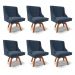 Kit 6 Cadeiras Decorativas Sala de Jantar Base Giratória de Madeira Firenze Suede Azul Marinho/Natural G19 - Gran Belo