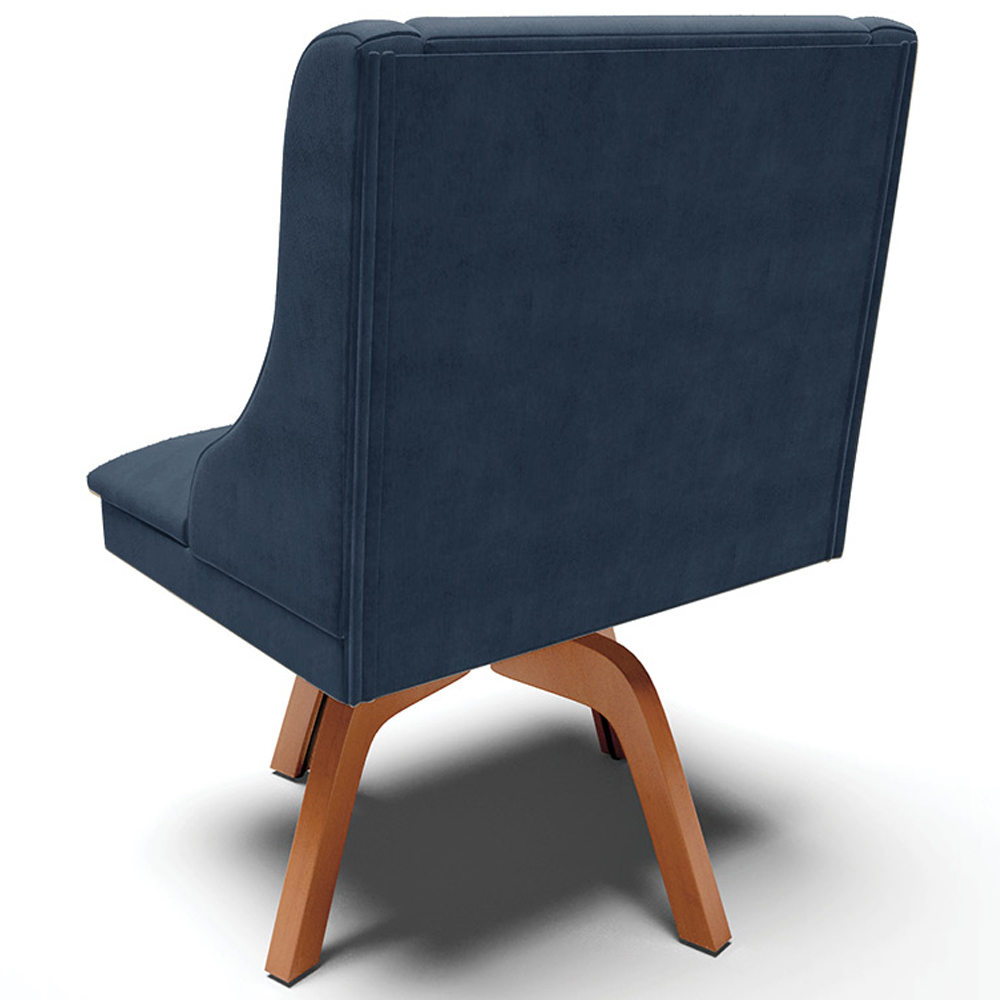 Kit 6 Cadeiras Decorativas Sala de Jantar Base Giratória de Madeira Firenze Suede Azul Marinho/Natural G19 - Gran Belo