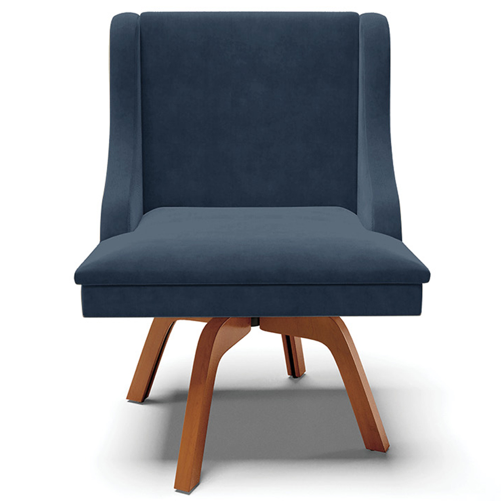 Kit 6 Cadeiras Decorativas Sala de Jantar Base Giratória de Madeira Firenze Suede Azul Marinho/Natural G19 - Gran Belo