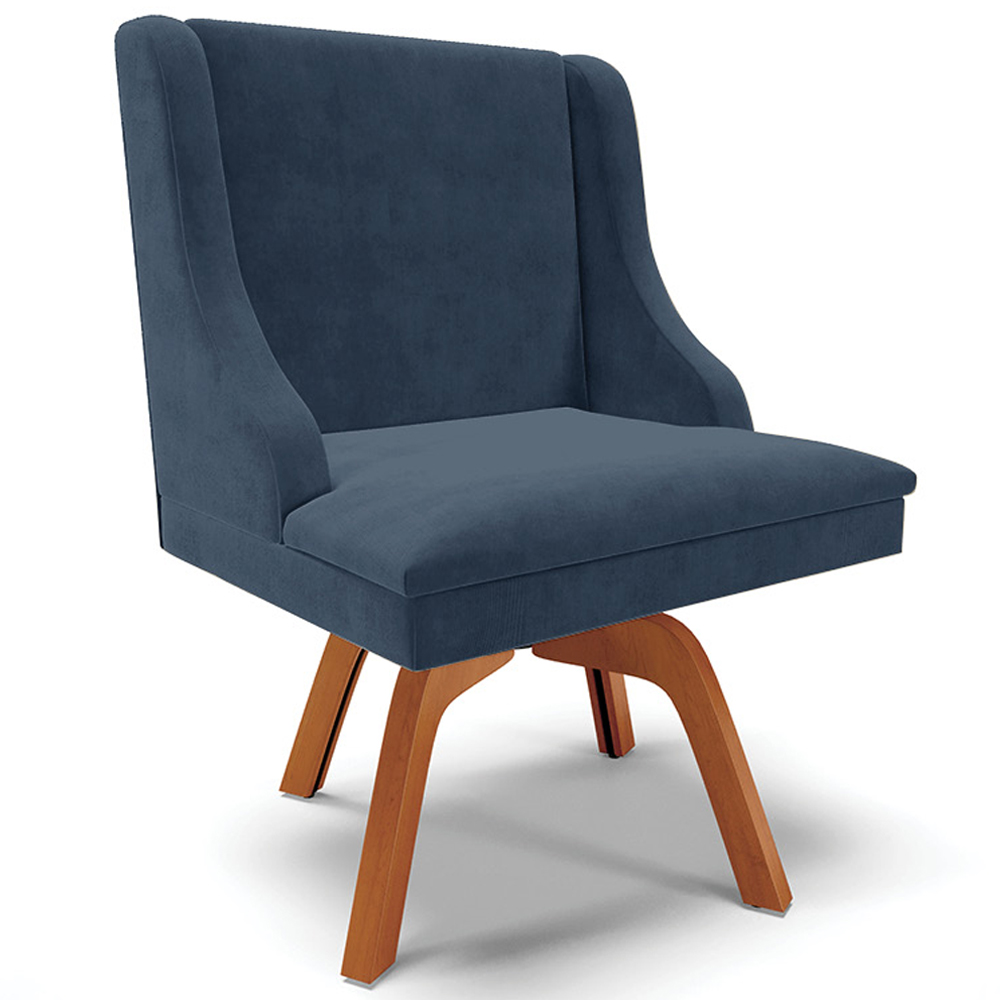 Kit 6 Cadeiras Decorativas Sala de Jantar Base Giratória de Madeira Firenze Suede Azul Marinho/Natural G19 - Gran Belo