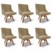 Kit 6 Cadeiras Decorativas Sala de Jantar Base Giratória de Madeira Firenze Suede Nude/Natural G19 - Gran Belo