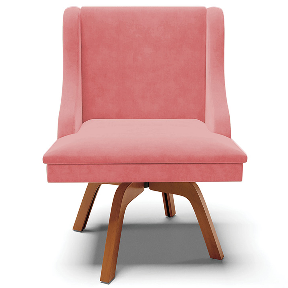 Kit 6 Cadeiras Decorativas Sala de Jantar Base Giratória de Madeira Firenze Suede Rosê/Natural G19 - Gran Belo