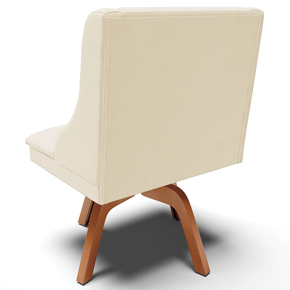Kit 6 Cadeiras Decorativas Sala de Jantar Base Giratória de Madeira Firenze Veludo Bege/Natural G19 - Gran Belo
