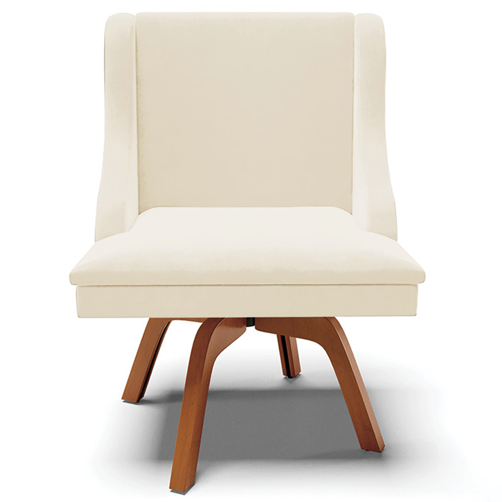 Kit 6 Cadeiras Decorativas Sala de Jantar Base Giratória de Madeira Firenze Veludo Bege/Natural G19 - Gran Belo