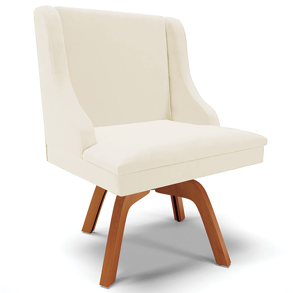 Kit 6 Cadeiras Decorativas Sala de Jantar Base Giratória de Madeira Firenze Veludo Bege/Natural G19 - Gran Belo