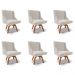 Kit 6 Cadeiras Decorativas Sala de Jantar Base Giratória de Madeira Firenze Veludo Cinza/Natural G19 - Gran Belo