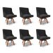 Kit 6 Cadeiras Decorativas Sala de Jantar Base Giratória de Madeira Firenze Veludo Preto/Natural G19 - Gran Belo