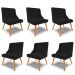 Kit 6 Cadeiras Decorativas Sala de Jantar Pés Palito de Madeira Firenze Linho Preto/Natural G19 - Gran Belo