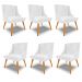 Kit 6 Cadeiras Decorativas Sala de Jantar Pés Palito de Madeira Firenze PU Branco Brilho/Natural G19 - Gran Belo