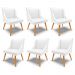 Kit 6 Cadeiras Decorativas Sala de Jantar Pés Palito de Madeira Firenze PU Branco Fosco/Natural G19 - Gran Belo