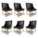 Kit 6 Cadeiras Decorativas Sala de Jantar Pés Palito de Madeira Firenze PU Preto Brilho/Natural G19 - Gran Belo