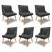 Kit 6 Cadeiras Decorativas Sala de Jantar Pés Palito de Madeira Firenze PU Preto Fosco/Natural G19 - Gran Belo