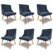 Kit 6 Cadeiras Decorativas Sala de Jantar Pés Palito de Madeira Firenze Suede Azul Marinho/Natural G19 - Gran Belo