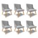 Kit 6 Cadeiras Decorativas Sala de Jantar Pés Palito de Madeira Firenze Suede Cinza/Natural G19 - Gran Belo
