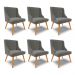 Kit 6 Cadeiras Decorativas Sala de Jantar Pés Palito de Madeira Firenze Suede Grafite/Natural G19 - Gran Belo