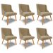 Kit 6 Cadeiras Decorativas Sala de Jantar Pés Palito de Madeira Firenze Suede Nude/Natural G19 - Gran Belo