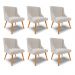 Kit 6 Cadeiras Decorativas Sala de Jantar Pés Palito de Madeira Firenze Veludo Cinza/Natural G19 - Gran Belo