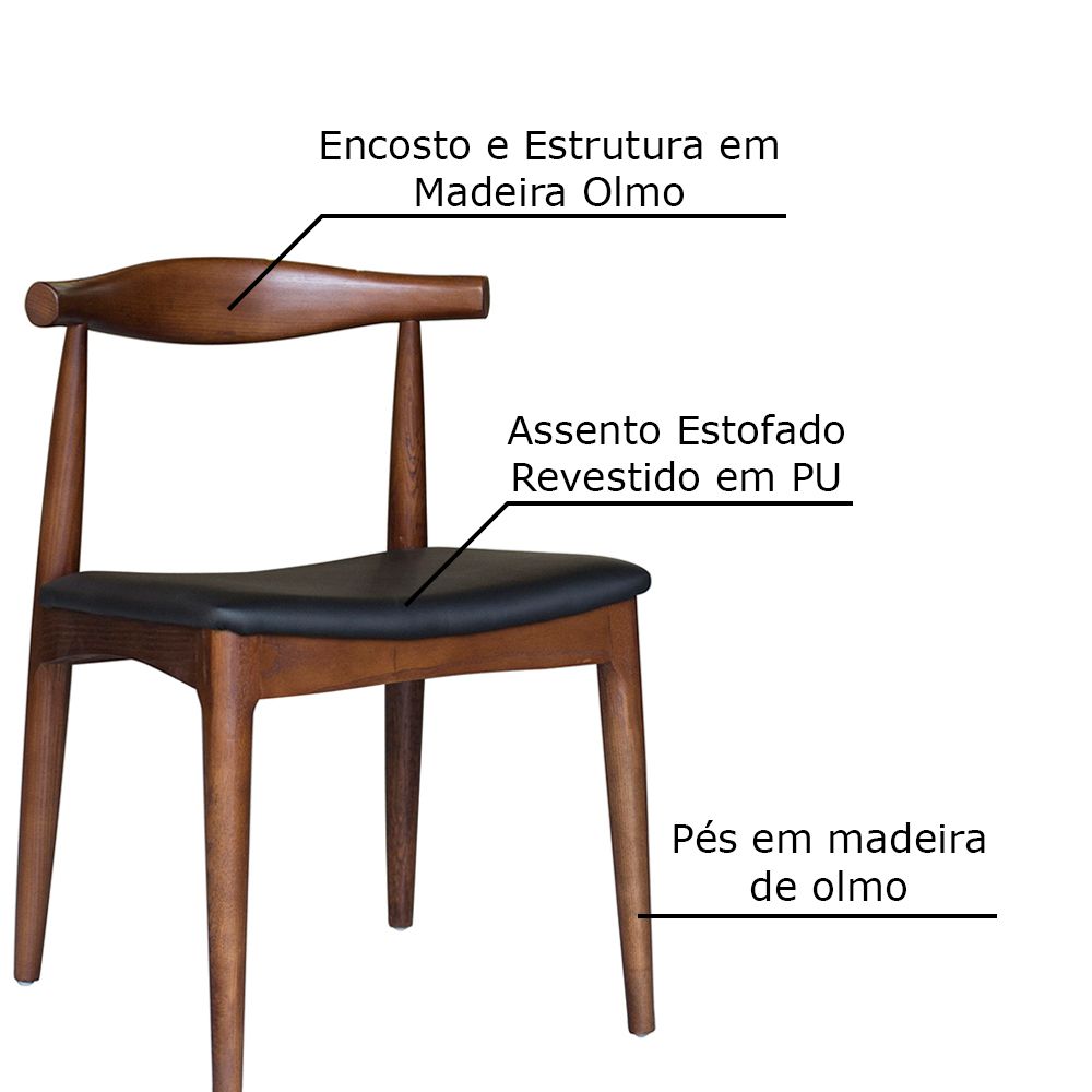 Kit 6 Cadeiras Decorativas Sala e Escritório Nami Madeira Tabaco - Gran Belo