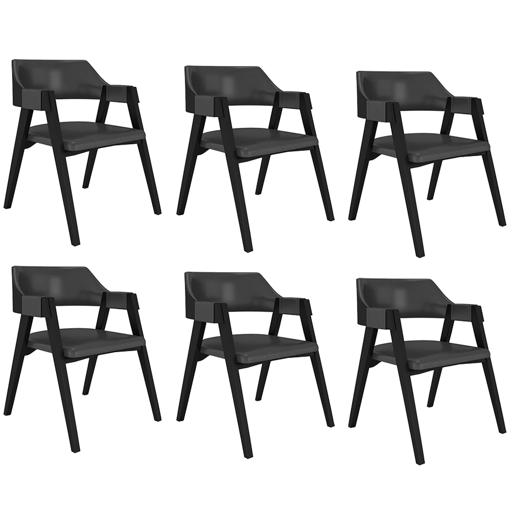 Kit 6 Cadeiras Sala de Jantar e Jogos Carteados Madeira Maciça Poker PU Grafite/Preto G42 - Gran Belo