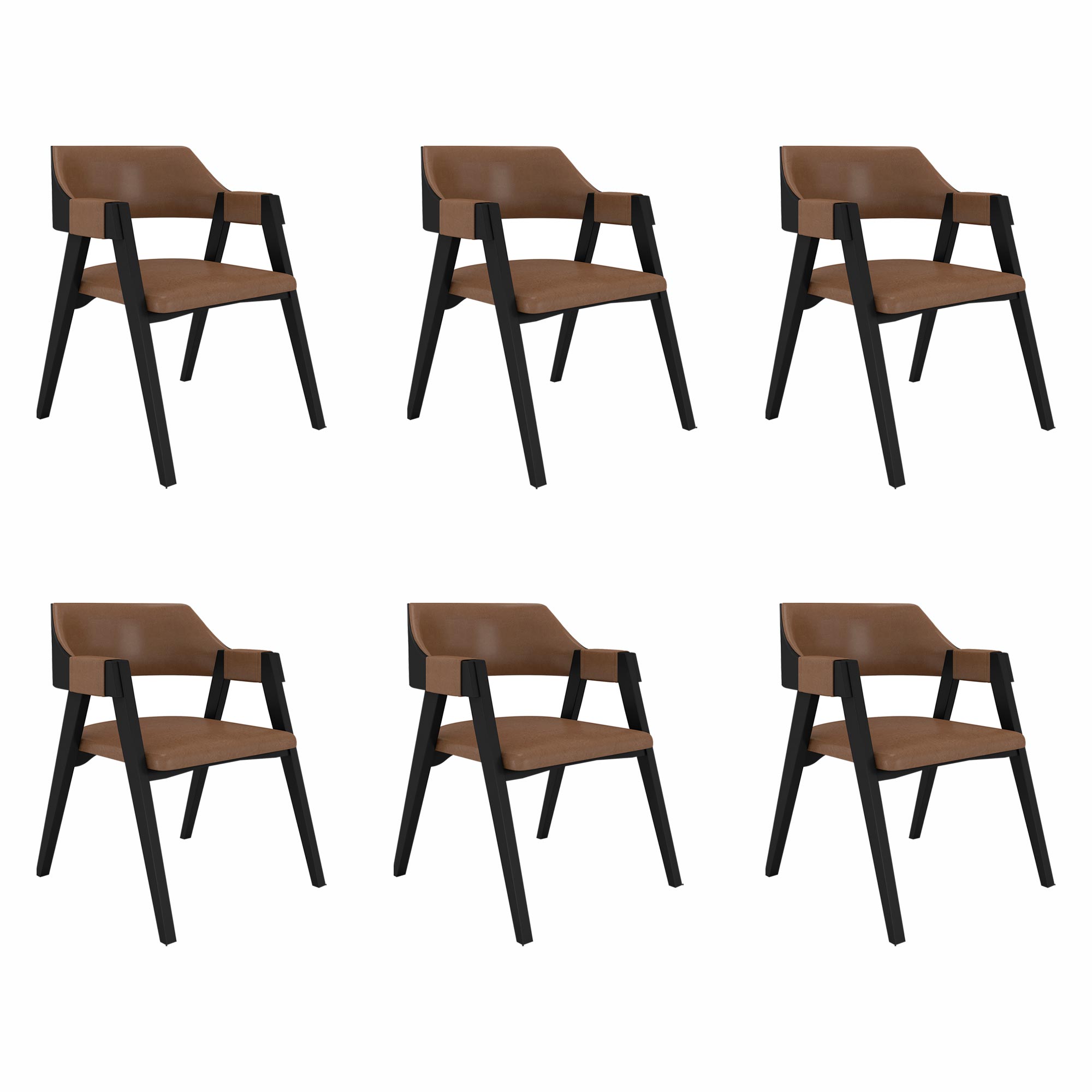 Kit 6 Cadeiras Sala de Jantar e Jogos Carteados Madeira Maciça Poker Pu Caramelo/Preto G42 - Gran Belo