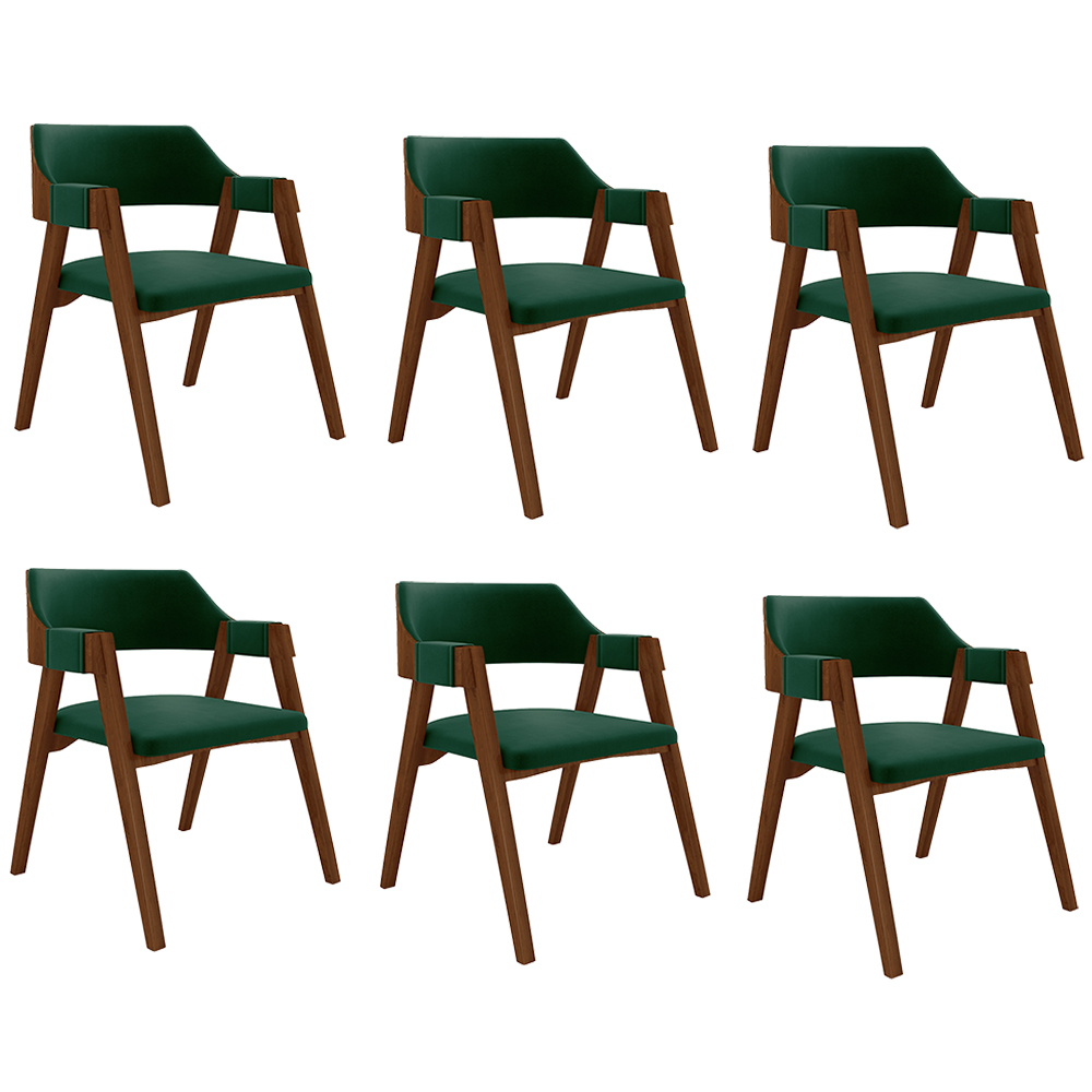 Kit 6 Cadeiras Sala de Jantar e Jogos Carteados Madeira Maciça Poker Veludo Verde/Imbuia G42 - Gran Belo