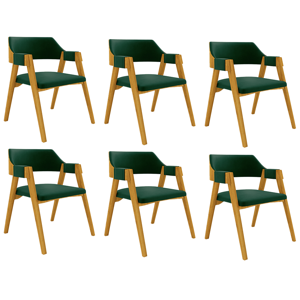Kit 6 Cadeiras Sala de Jantar e Jogos Carteados Madeira Maciça Poker Veludo Verde/Mel G42 - Gran Belo