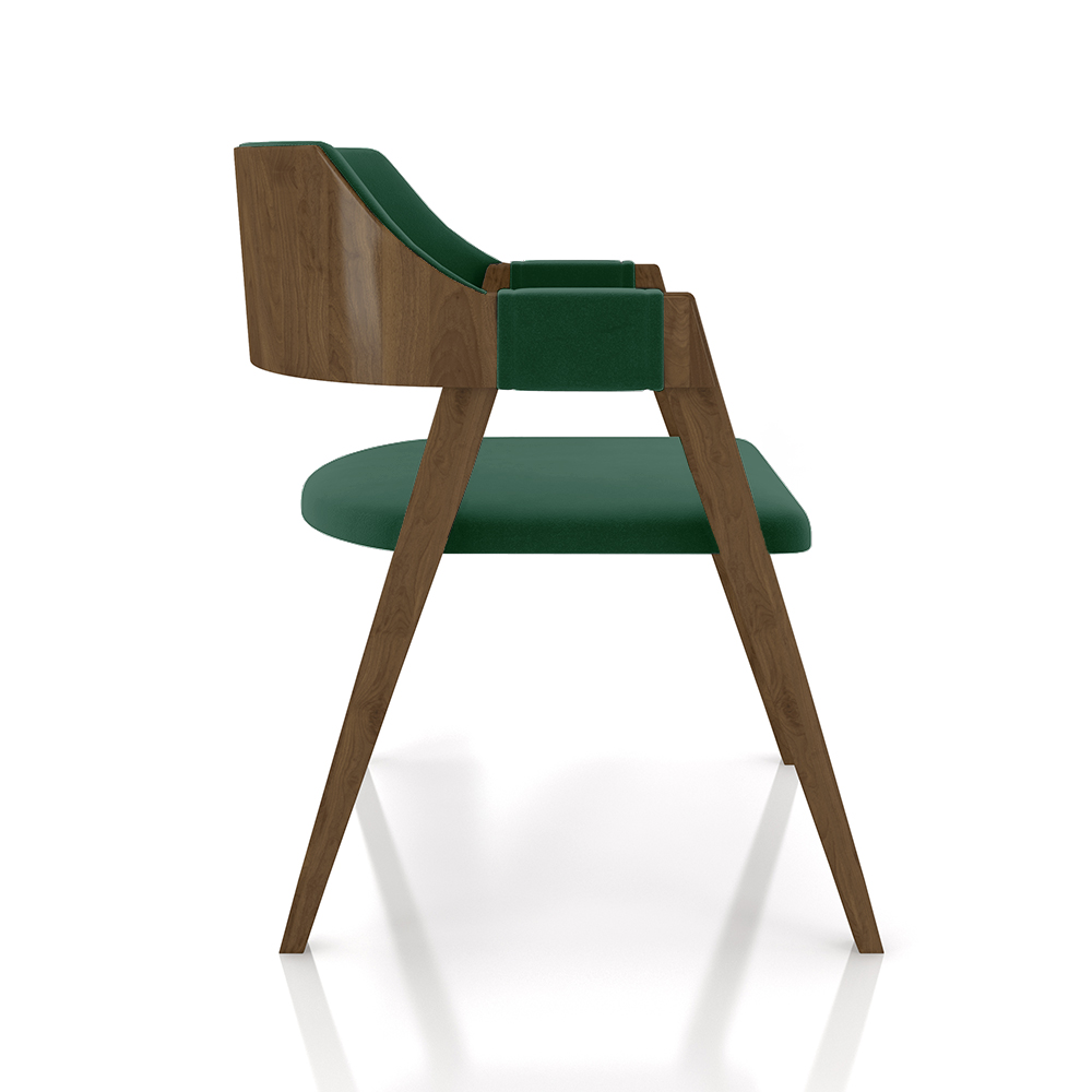 Kit 6 Cadeiras Sala de Jantar e Jogos Carteados Madeira Maciça Poker Veludo Verde/Nogueira G42 - Gran Belo