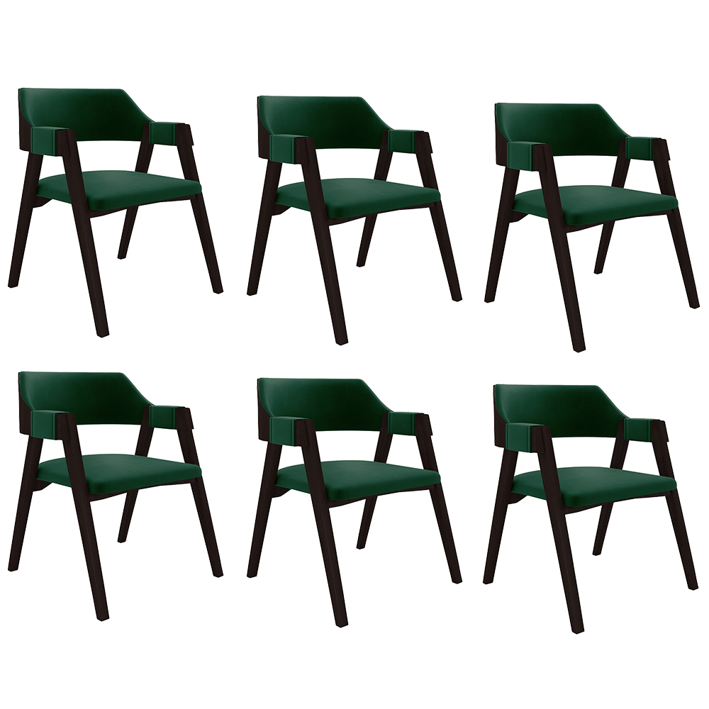 Kit 6 Cadeiras Sala de Jantar e Jogos Carteados Madeira Maciça Poker Veludo Verde/Tabaco G42 - Gran Belo