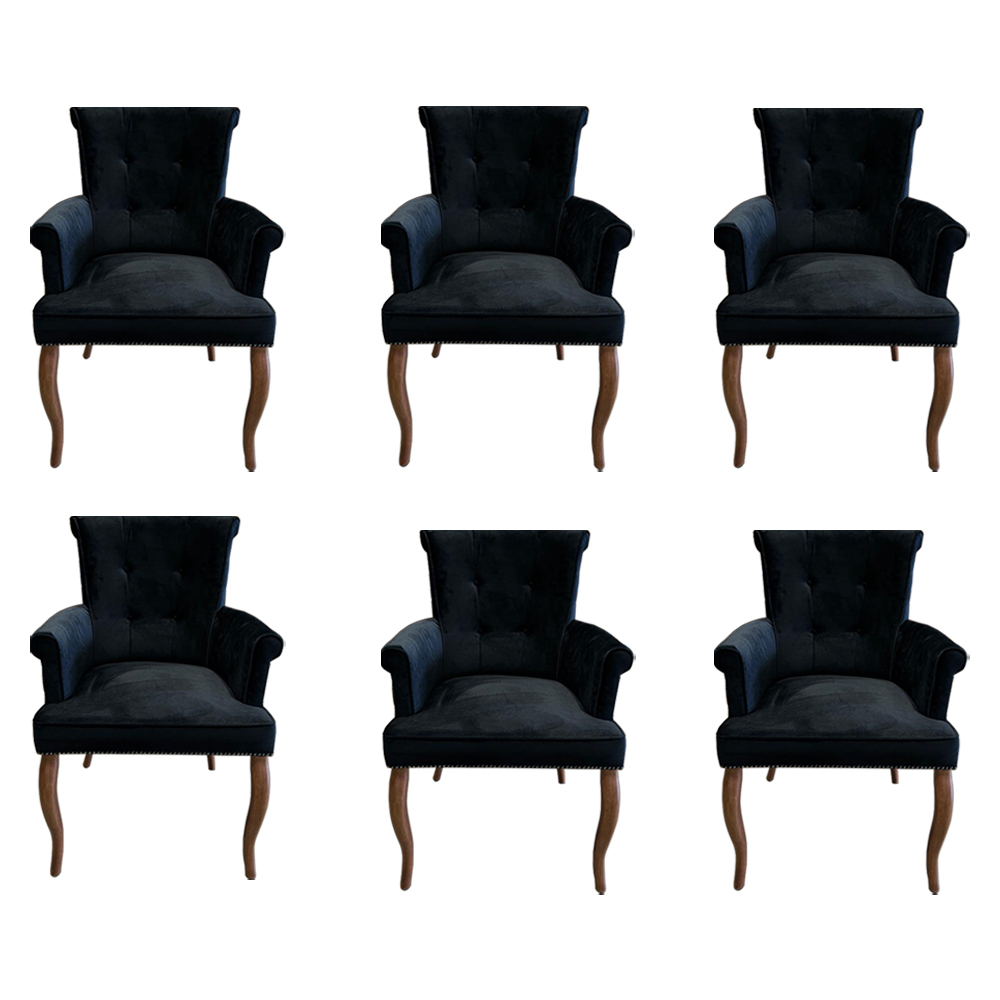 Kit 6 Cadeiras de Jantar Belford Veludo Preto Pés de Madeira Design Sofisticado G48 -  Gran Belo