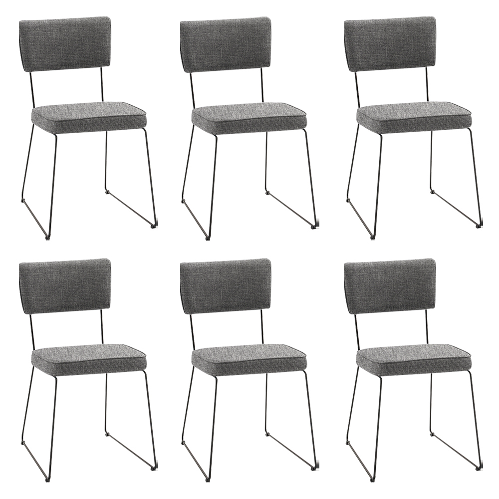 Kit 6 Cadeiras de Jantar Decorativa Base Aço Preto Luigi Linho Cinza - Gran Belo